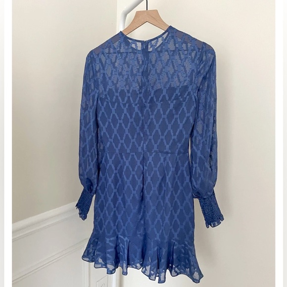 COOPER ST Blue Semi Sheer Ruffle Mini Dress Long Sleeves Lined Women’s 4 - Picture 3 of 5